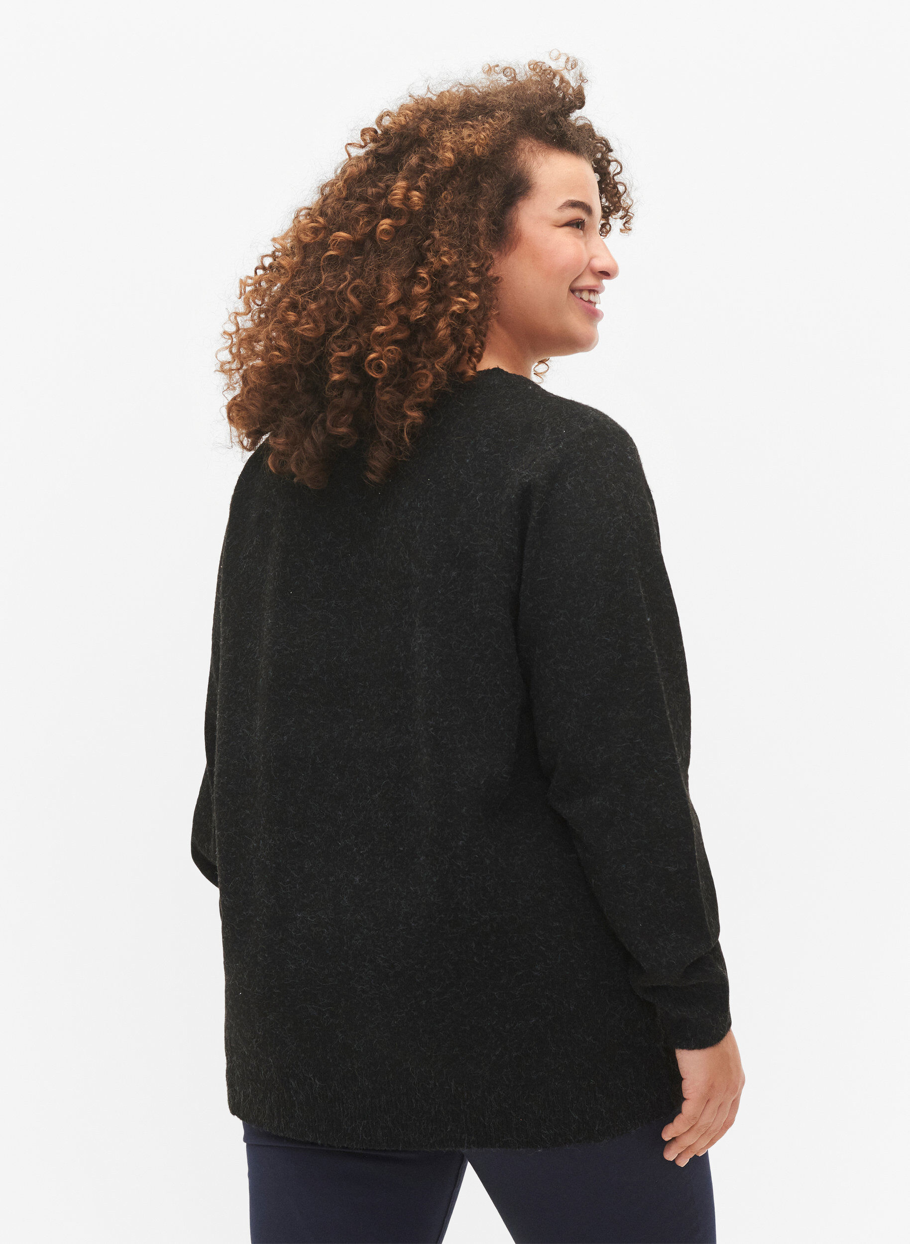 ZizziMelert genser med v-hals, Dark Grey Melange, Model image number 1