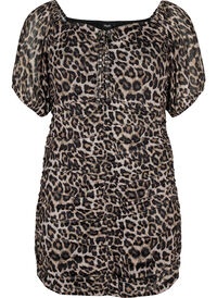 Kort kjole i mesh med leopardmønster