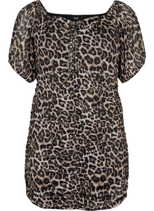 Kort kjole i mesh med leopardmønster, Leo, Packshot image number 0