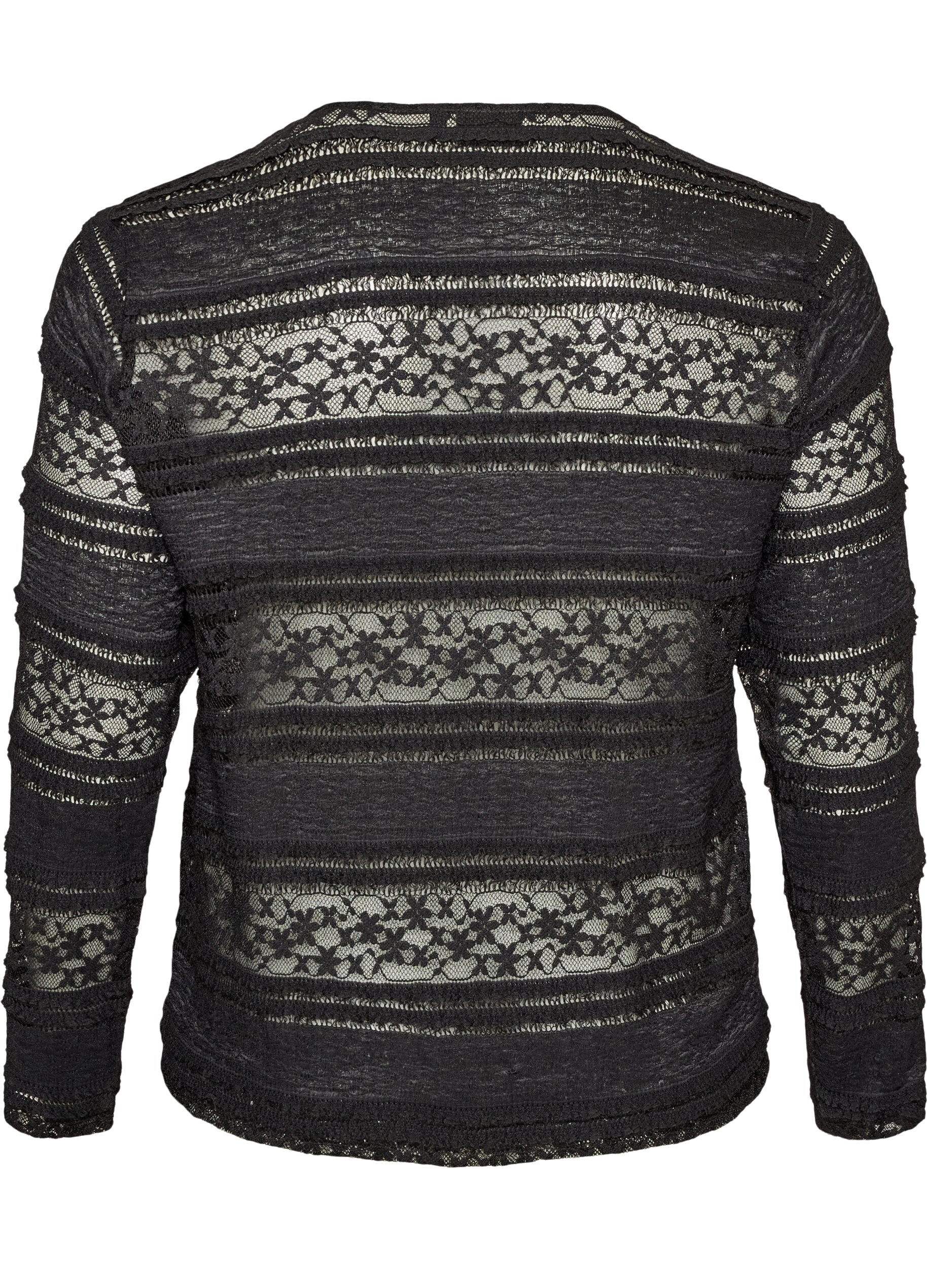 ZizziBluse med blonder og lange ermer, Svart, Packshot image number 1