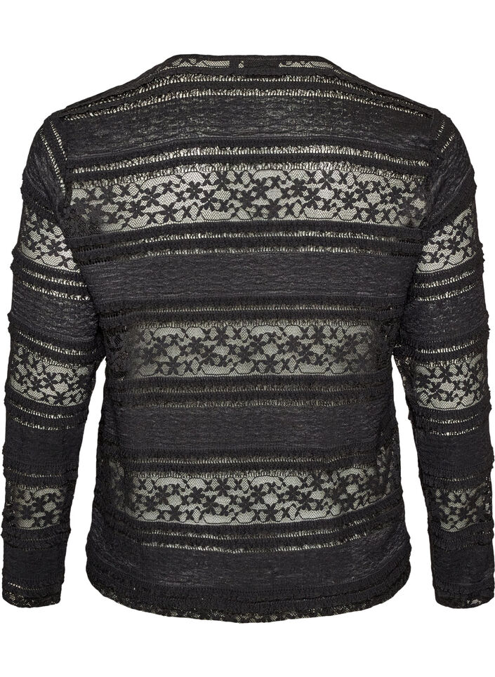Bluse med blonder og lange ermer, Svart, Packshot image number 1