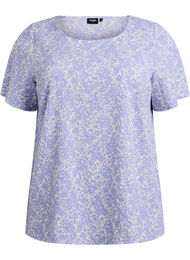 FLASH - Kortermet bluse med tekstur, White Blue Flower