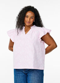 Ermeløs bluse med striper og blomstertrykk, Rosa Ermeløs bluse med striper og blomstertrykk, Rosa, Model