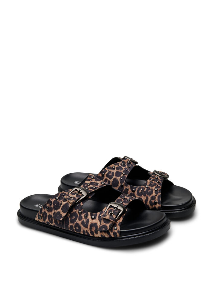 Wide fit - Slip-on sandaler med nagler, Leopard AOP, Packshot