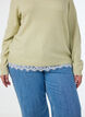 Strikkebluse med blondekant nederst, Gr&oslash;nn, Model image number 3
