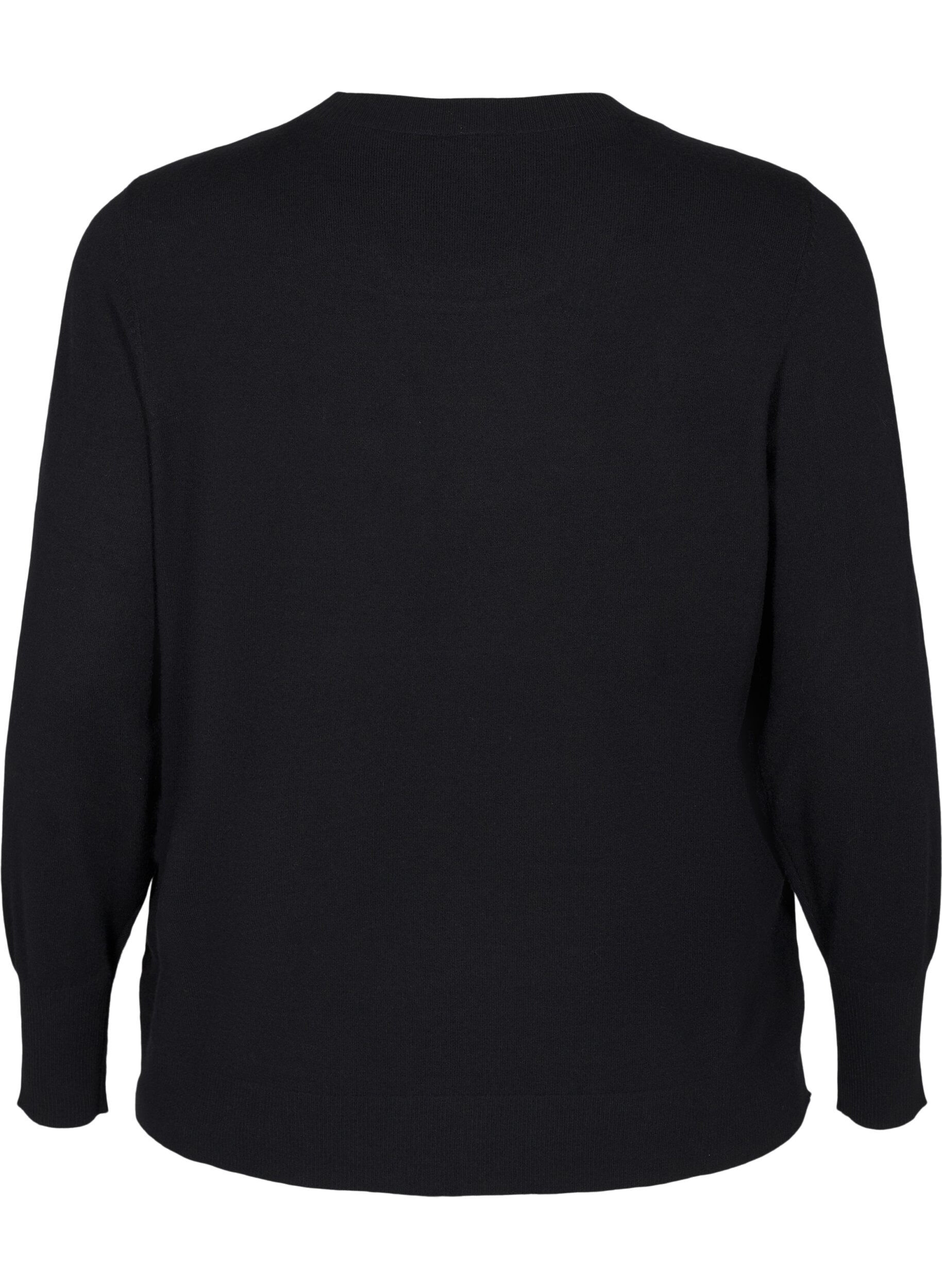 ZizziStrikket bluse med rund hals, Svart, Packshot image number 1