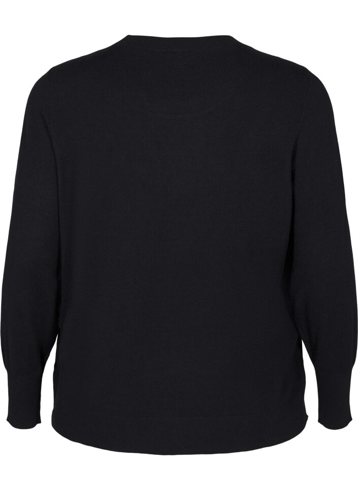 Strikket bluse med rund hals, Svart, Packshot image number 1