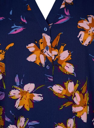 Zizzi Blomstret tunika med 3/4 ermer, Peacoat Flower AOP, Packshot image number 2