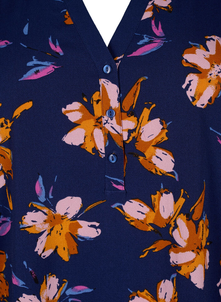 Blomstret tunika med 3/4 ermer, Peacoat Flower AOP, Packshot image number 2