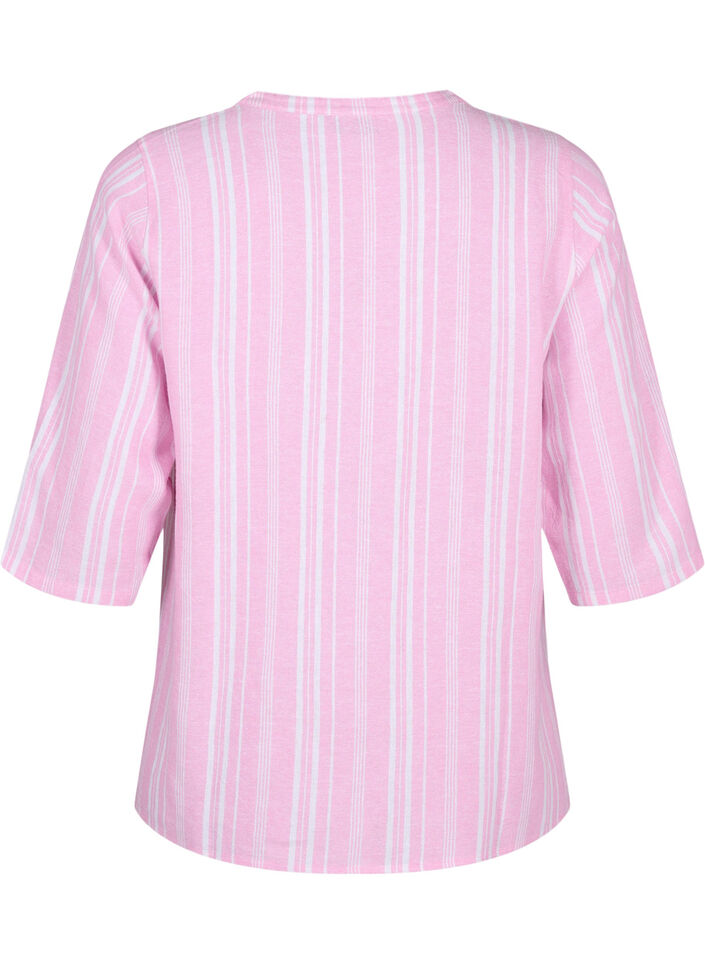 Stripete bluse i lin- og viskoseblandet kvalitet, Rosa, Packshot image number 1