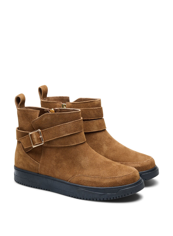 Lave støvler i semsket skinn med bred passform, Tobacco Brown, Packshot image number 1