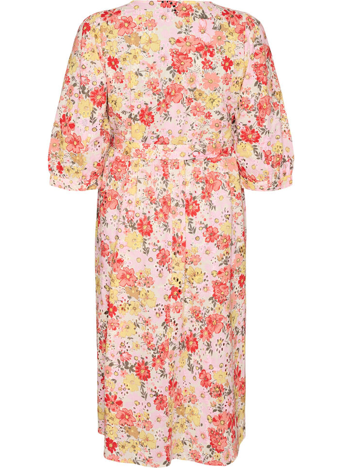 Blomstrete midiskj&oslash;rt med broderie anglaise og knytebelte, Rosa, Packshot
