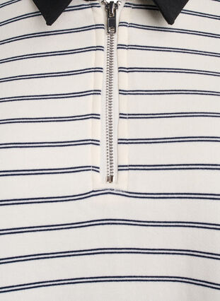 Zizzi Stripete poloskjorte med glidelås, Hvit, Packshot image number 2