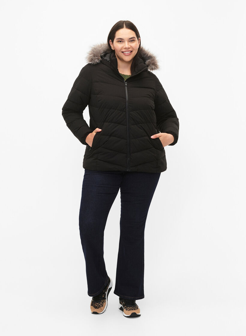 Kort boblejakke med hette, Svart, Model image number 1