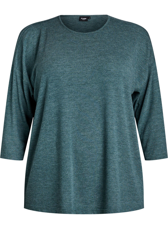 Jersey bluse med 3/4 ermer, Gr&oslash;nn, Packshot image number 0