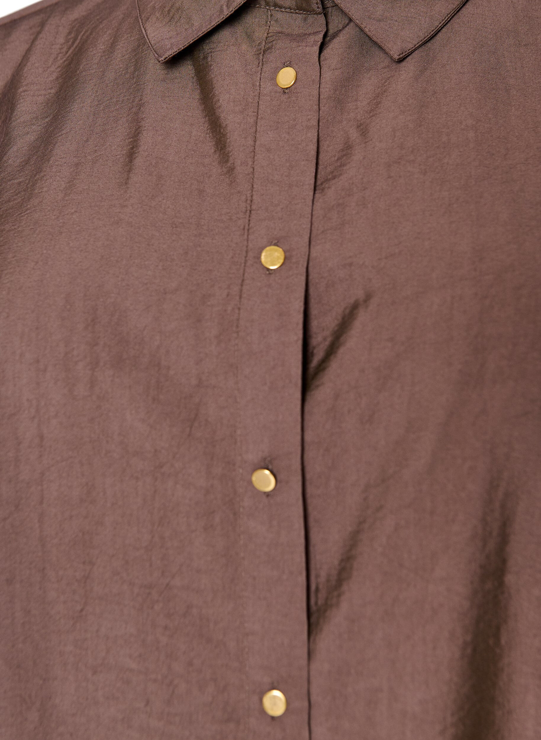 ZizziViskoseskjorte med gullknapper, Brun, Packshot image number 2