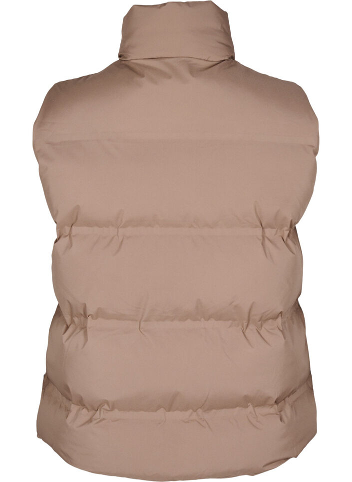 Kort puffvest med h&oslash;y krage, Brun, Packshot image number 1