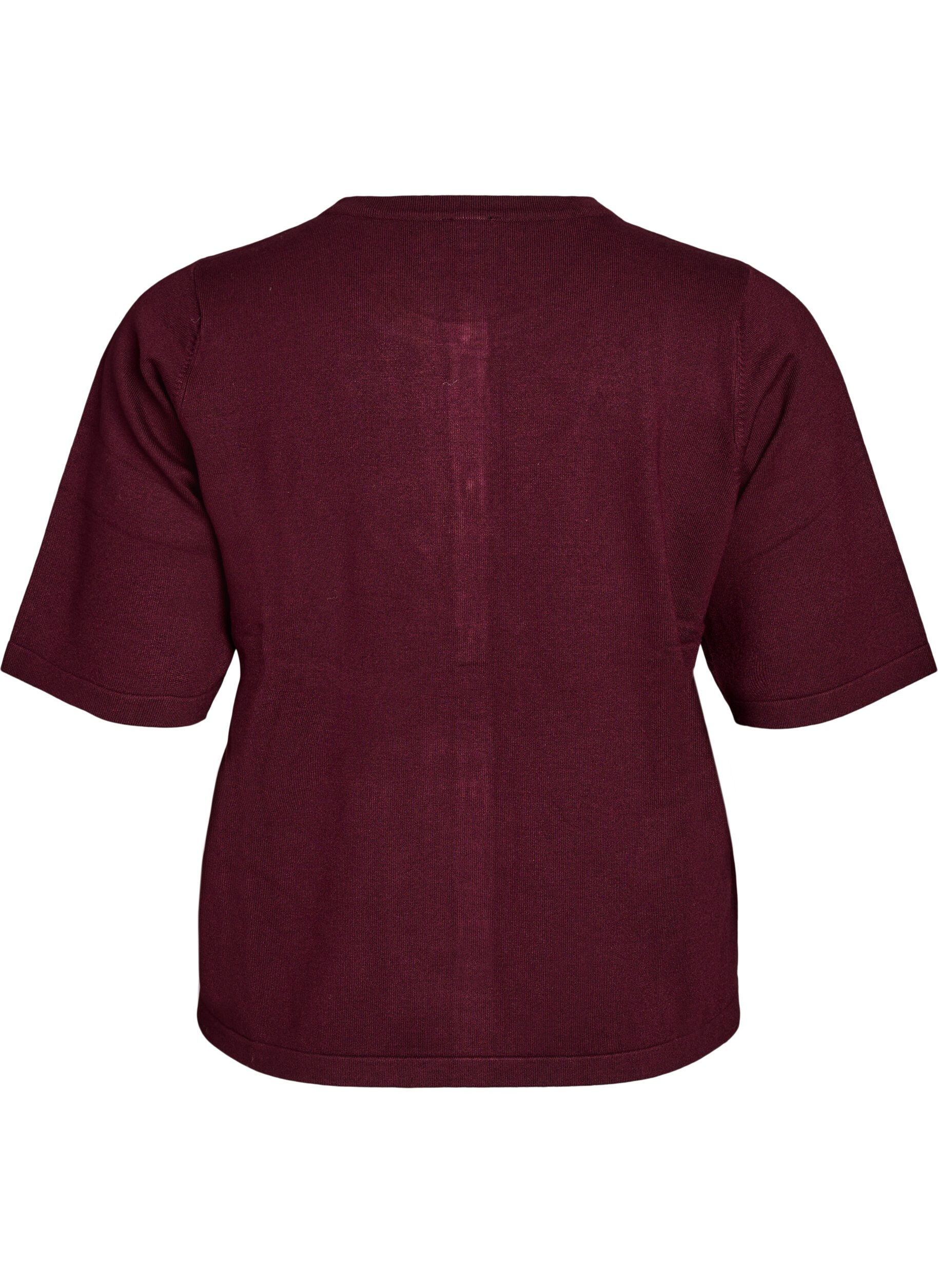 ZizziStrikket cardigan med hjerteknapper og korte ermer, R&oslash;d, Packshot image number 1