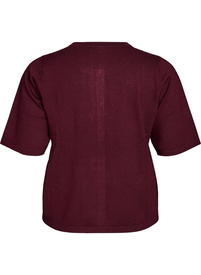 Strikket cardigan med hjerteknapper og korte ermer, R&oslash;d, Packshot image number 1