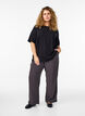 Vevet bluse med korte ermer og rund hals, Svart, Model image number 1