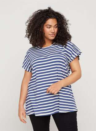 Stripete T-skjorte i bomull, Twilight Blue Stripe, Model image number 0