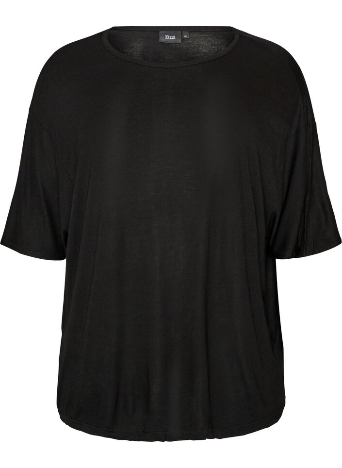 Loose fit T-skjorte i viskose jersey, Svart, Packshot image number 0
