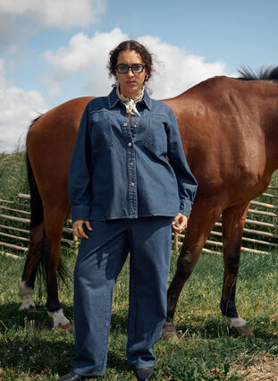 Zizzi Jeans med vide ben og nagler med høy midje, Dark Blue Denim, Image image number 0