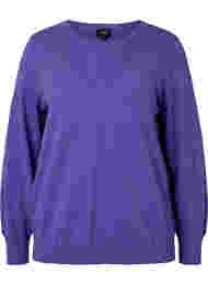 Ensfarget strikkegenser med ribbedetaljer, Purple Opulence Mel.