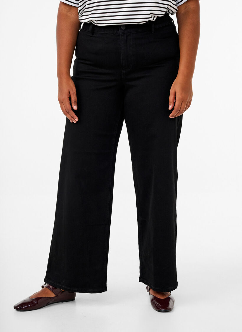 Jeans med h&oslash;y midje og vide ben, Svart, Model image number 2