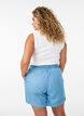 Shorts med plagg i denim med elastisk midje og snor, Bl&aring;, Model image number 2