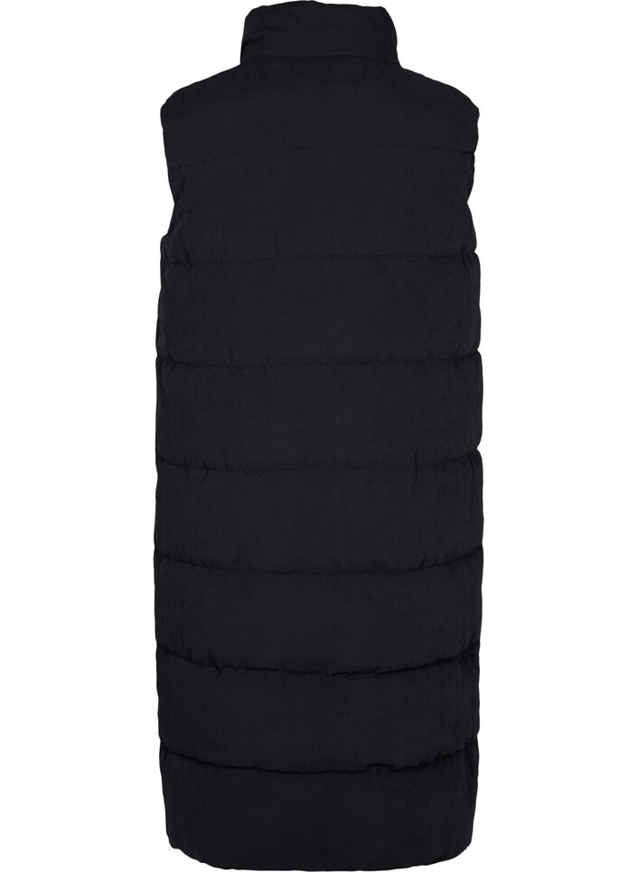 Lang vest med høy krage og lommer, Black, Packshot image number 1