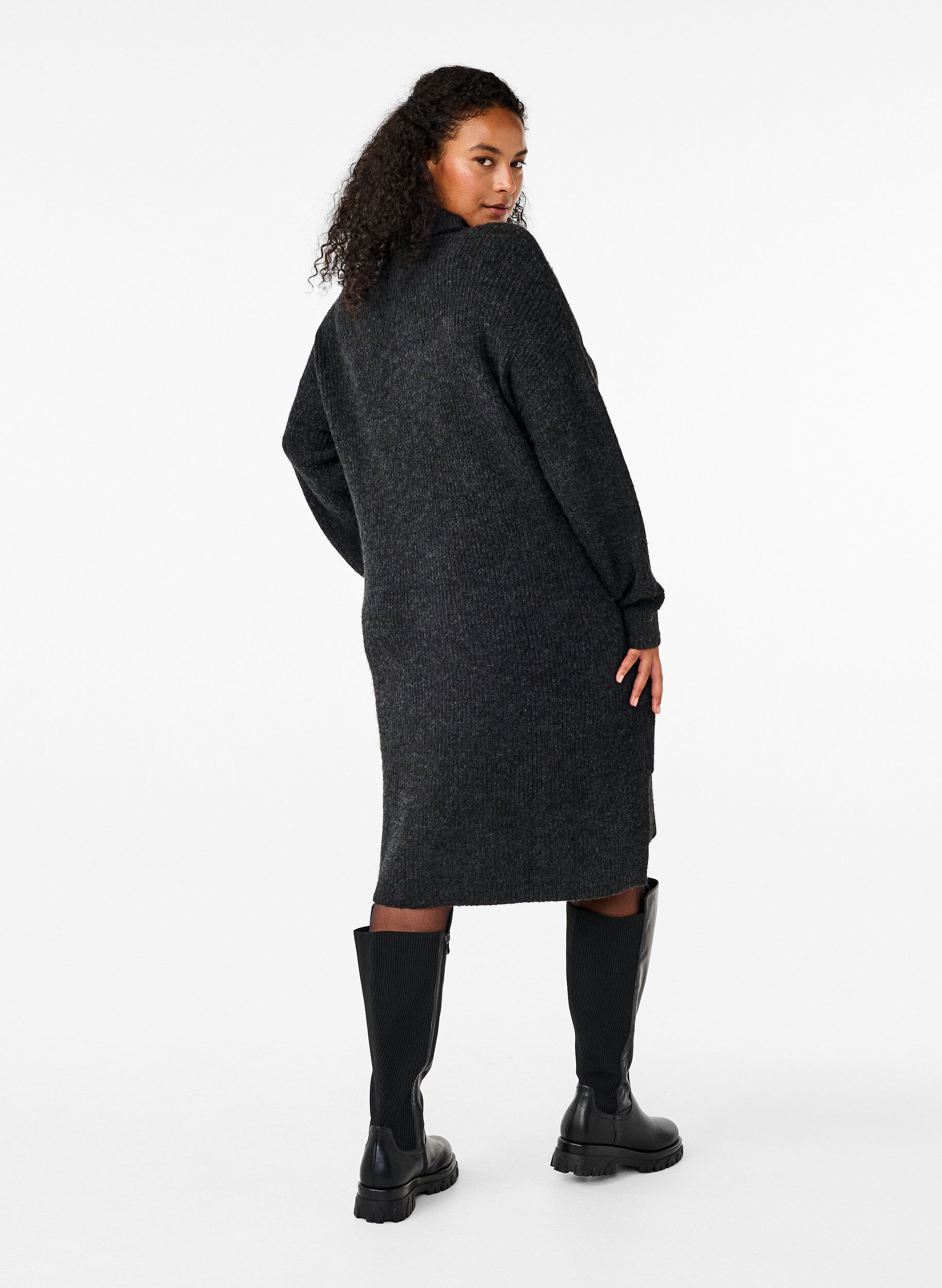 ZizziStrikket kjole med h&oslash;y hals, Gr&aring;, Model image number 2