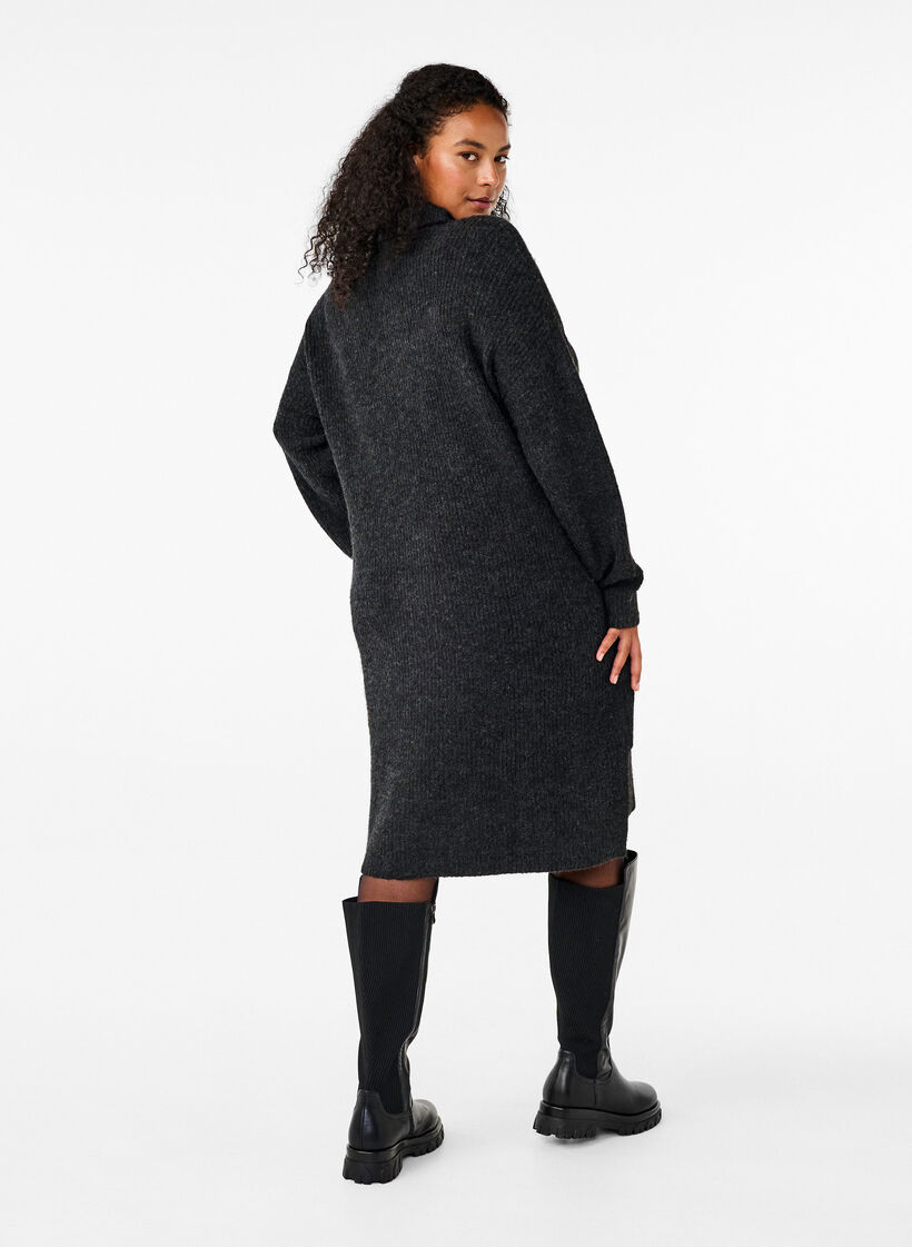 Strikket kjole med h&oslash;y hals, Gr&aring;, Model image number 2
