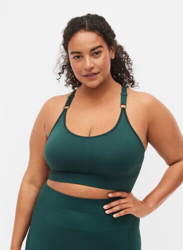 Zizzi Sømløs sports-BH i ribbet materiale, Pine Grove, Model image number 0