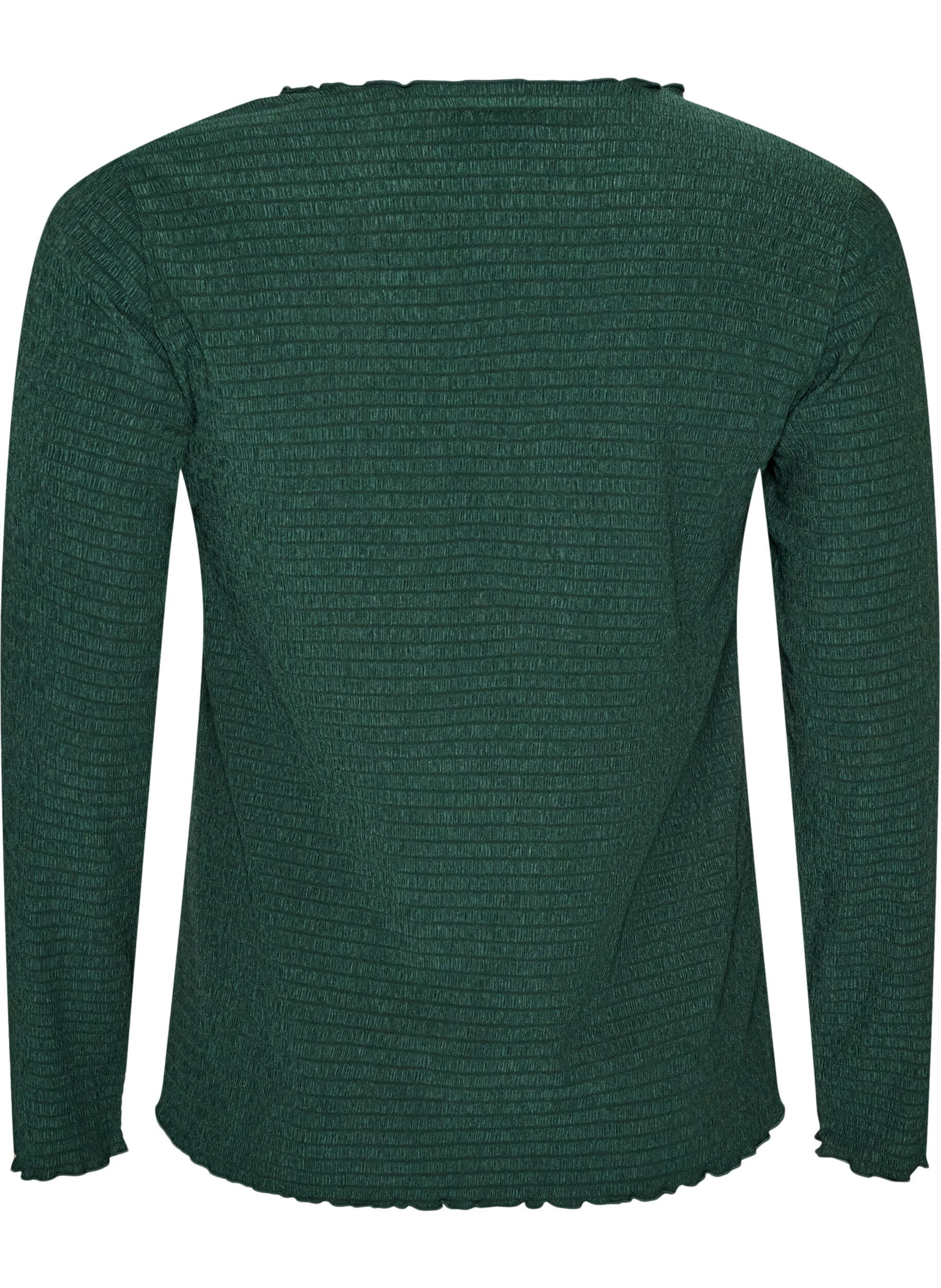 ZizziStrukturert bluse med b&oslash;lgede kanter, Gr&oslash;nn, Packshot image number 1