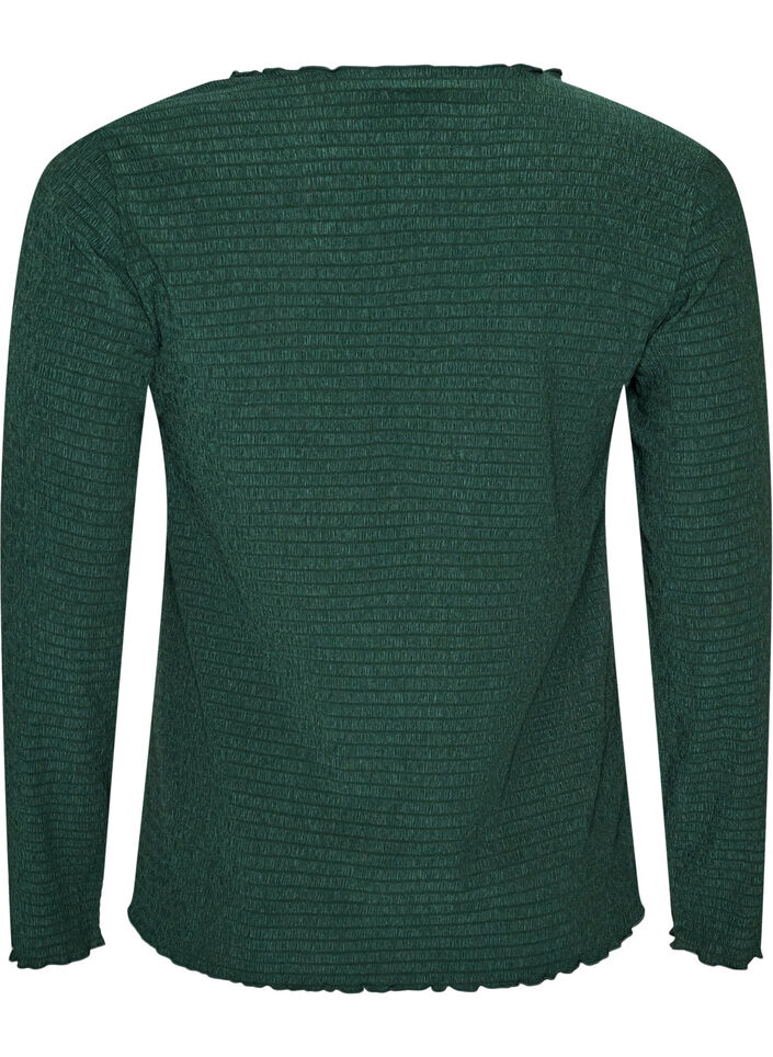 Strukturert bluse med b&oslash;lgede kanter, Gr&oslash;nn, Packshot image number 1