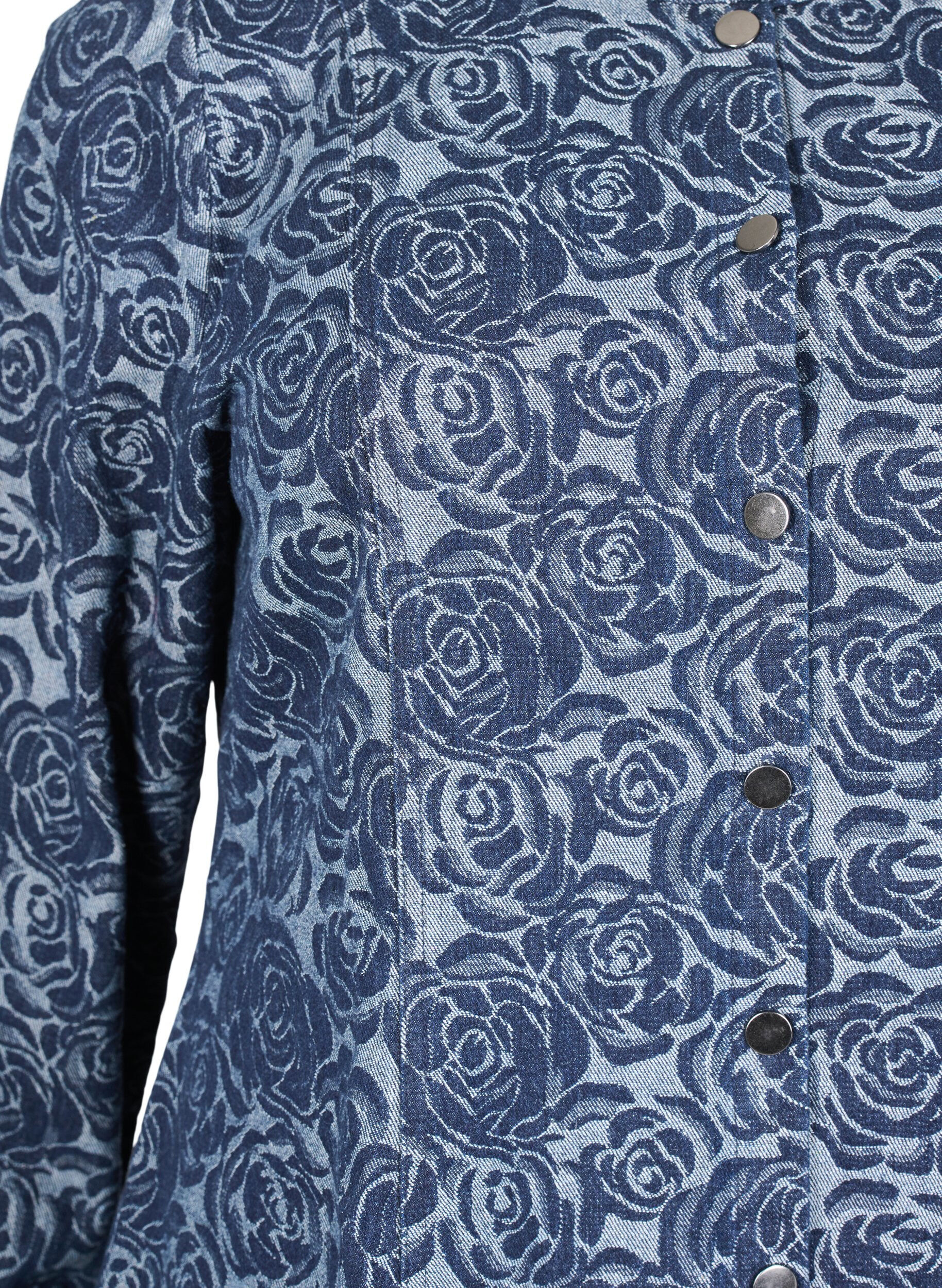 Zizzi Denimskjorte med rosem&oslash;nster, Denim Rose AOP, Packshot image number 2