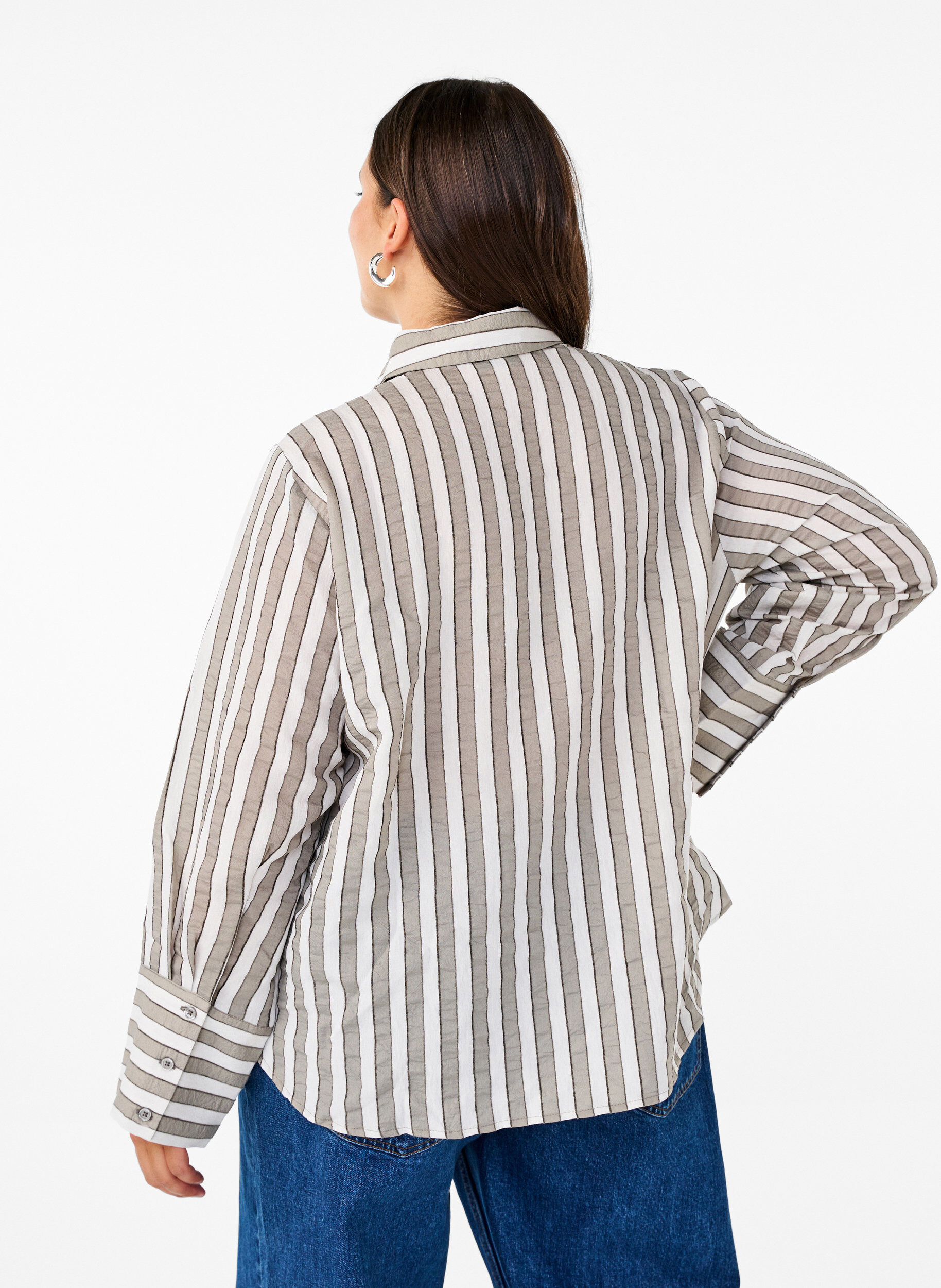 Zizzi Ledig skjorte med striper, Beige, Model image number 2