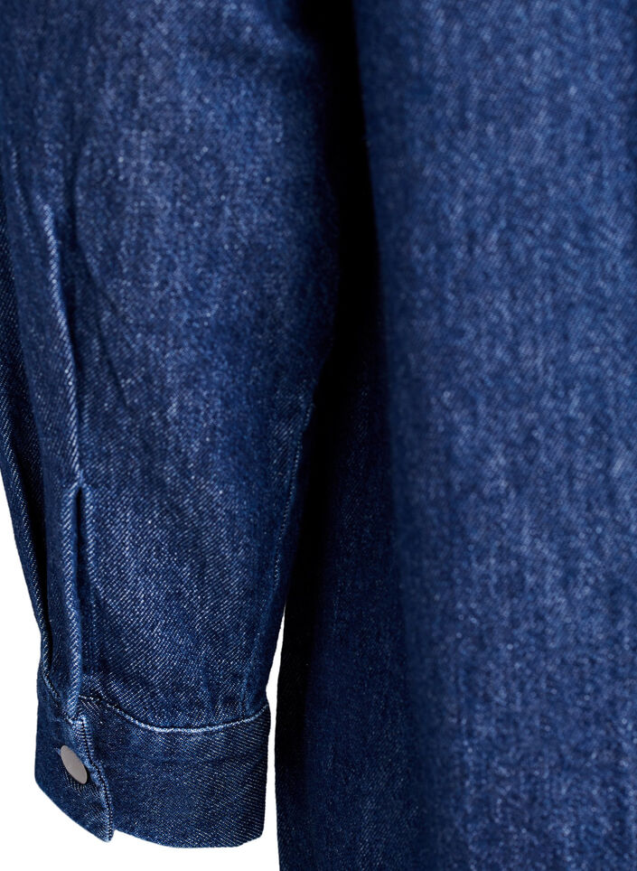 Kort denimkjole med V-hals og krage, Dark Blue Denim, Packshot