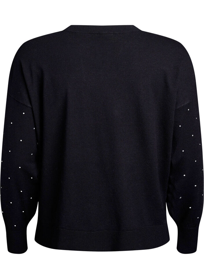 Løsstrikket bluse med rhinesteiner, Svart, Packshot image number 1