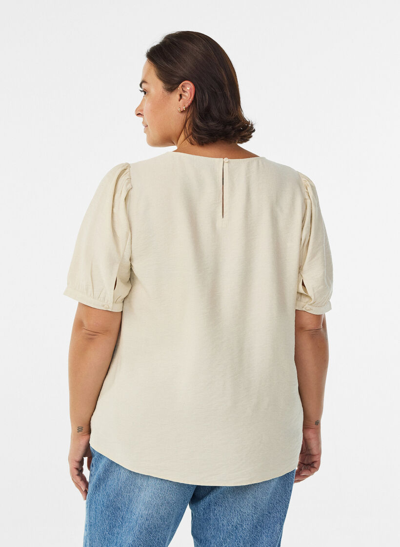 Viskose bluse med 1/2 ermer, Beige, Model image number 2