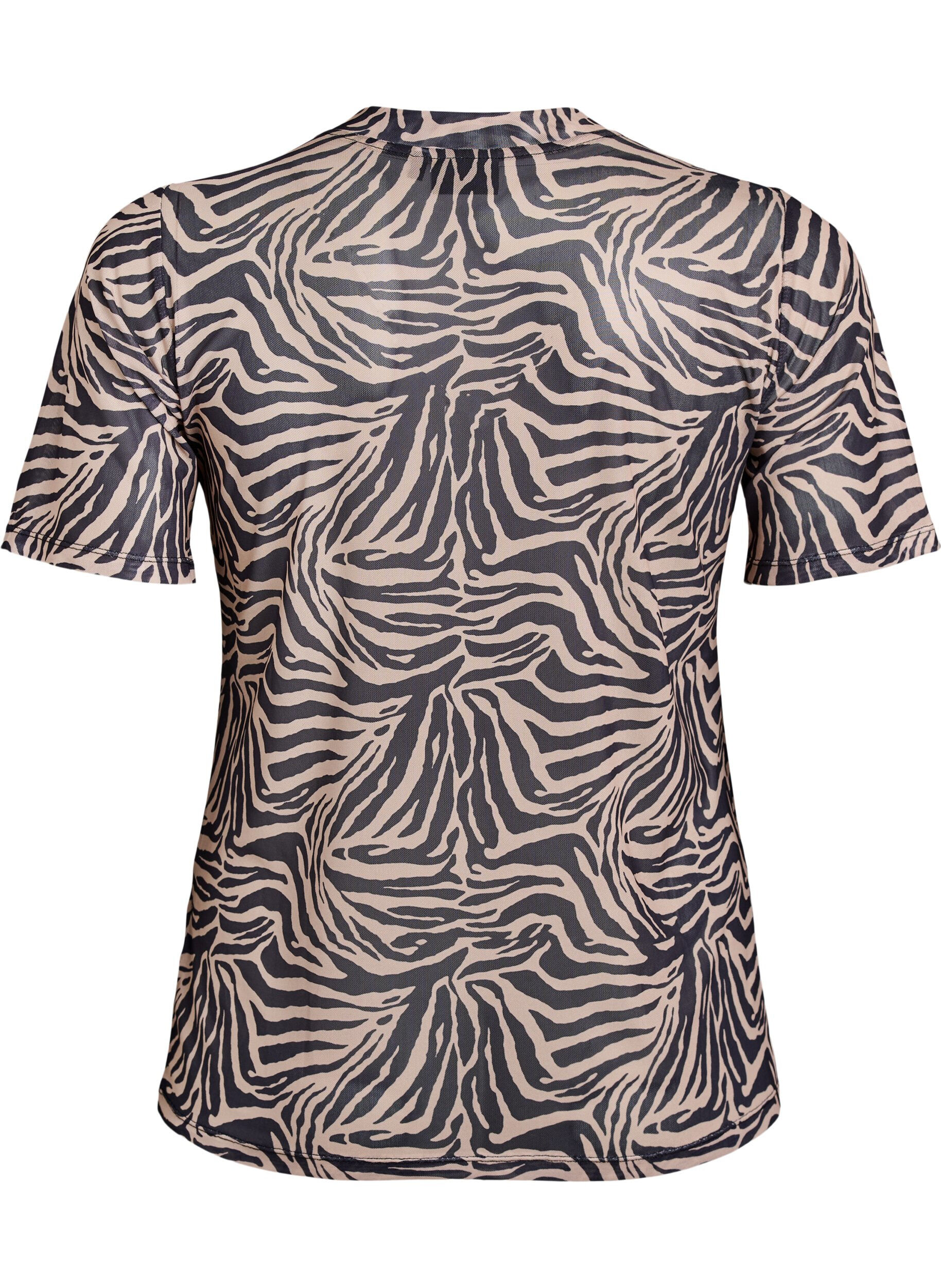 Zizzi Bluse i mesh med korte ermer, Svart, Packshot image number 1