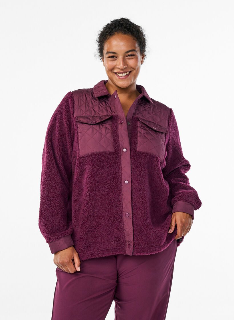 Fleecejakke med quiltede detaljer, Grape Wine, Model