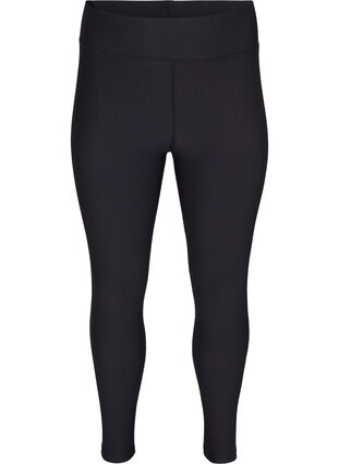 Treningstights i ribbemateriale med 7/8-lengde , Black, Packshot image number 0