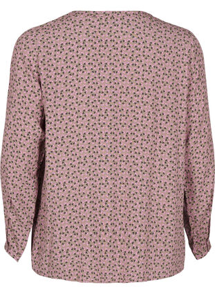 Zizzi Langermet bluse med blomsterprint og V-hals, Brun, Packshot image number 1