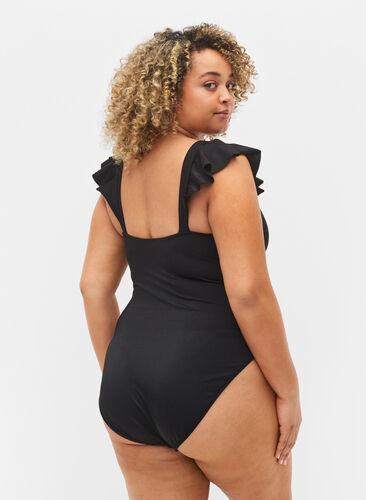 Badedrakt med volangeermer, Black, Model image number 1