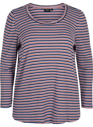 Stripete genser med lange ermer, Mahogany/Navy Stripe, Packshot image number 0