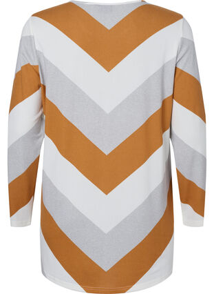 Zizzi Mønstret bluse med lange ermer, Beige Zig Zag, Packshot image number 1