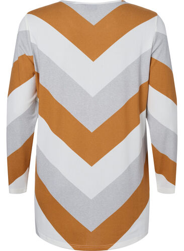 Mønstret bluse med lange ermer, Beige Zig Zag, Packshot image number 1