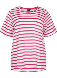 T-skjorte i økologisk bomull med striper, Bright Rose Stripes